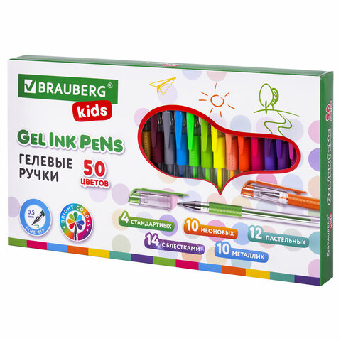 Ручки гелевые с грипом НАБОР 50 ЦВЕТОВ, линия письма 0,5 мм, BRAUBERG KIDS, 143822 Ручки гелевые с грипом НАБОР 50 ЦВЕТОВ, линия письма 0,5 мм, BRAUBERG KIDS, 143822 — изображение 1